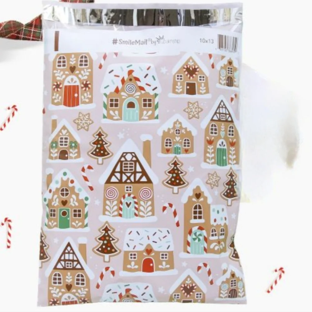 15ct. 14x17 Gingerbread House Polymailers, Random Thank You Cards/Stickers